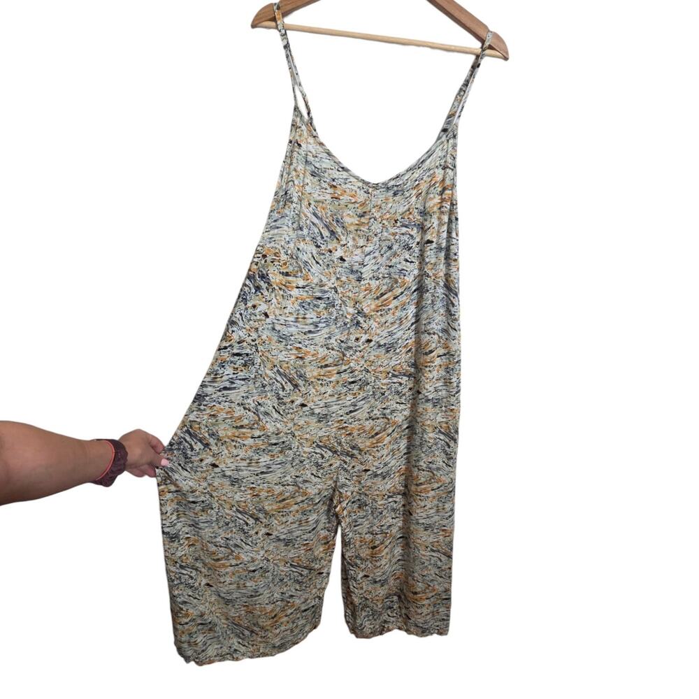 World Market Boho Baggy Fit Wide Crop Leg Jumpsuit Soft Rayon Pockets LARGE/XL - Picture 2 of 12